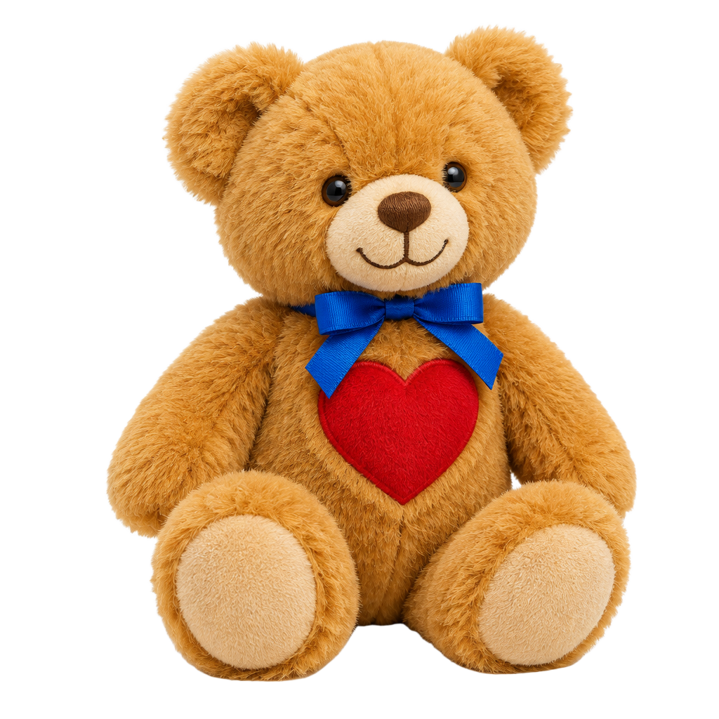 Friendly teddy bear with a red heart